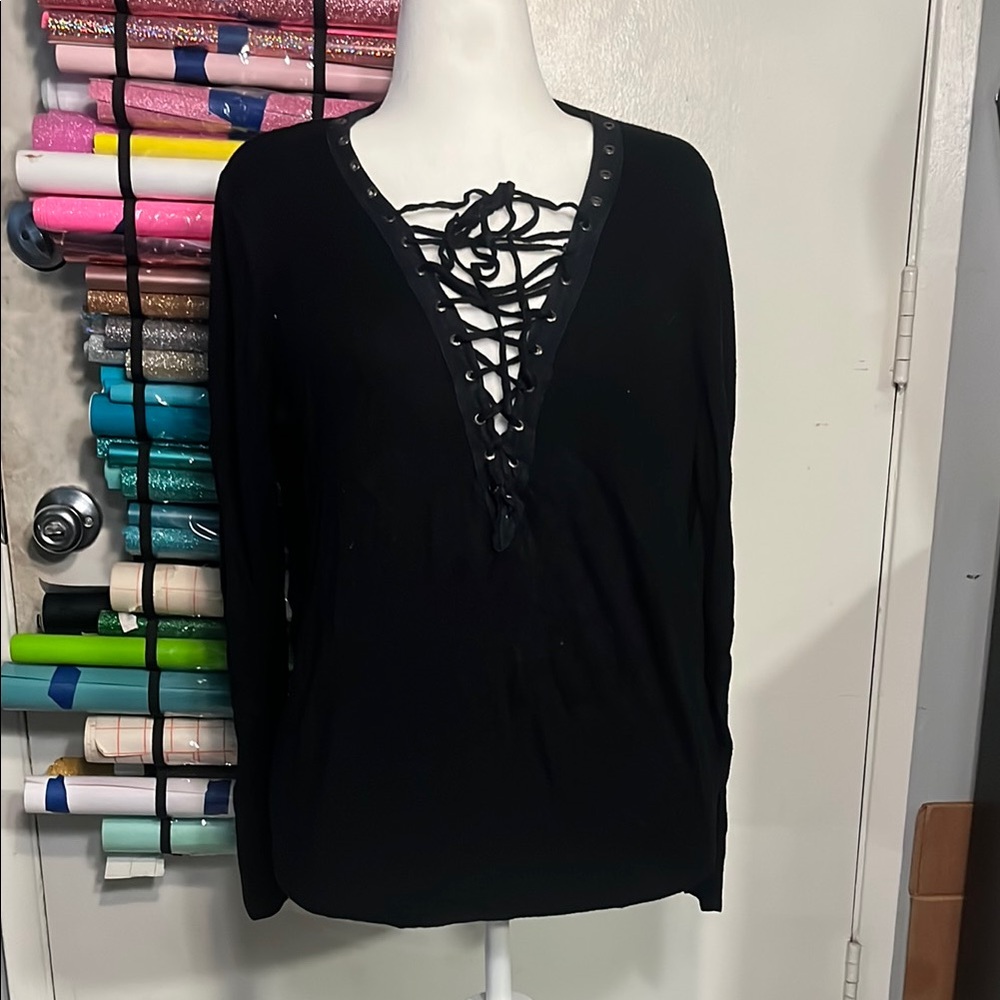 Black Lace-Up Women's Top